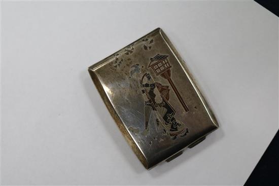 A Japanese silver and mixed metal card case 74mm.